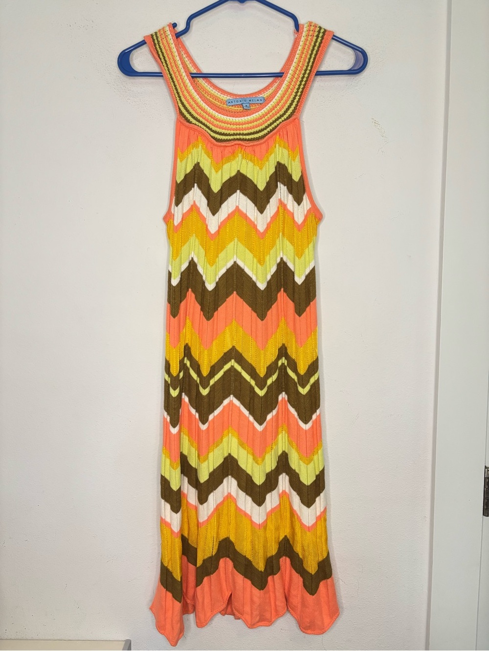 ANTONIO MELANI CHEVRON STRIPED 90’S OFF SHOULDER MIDI DRESS SZ SMALL